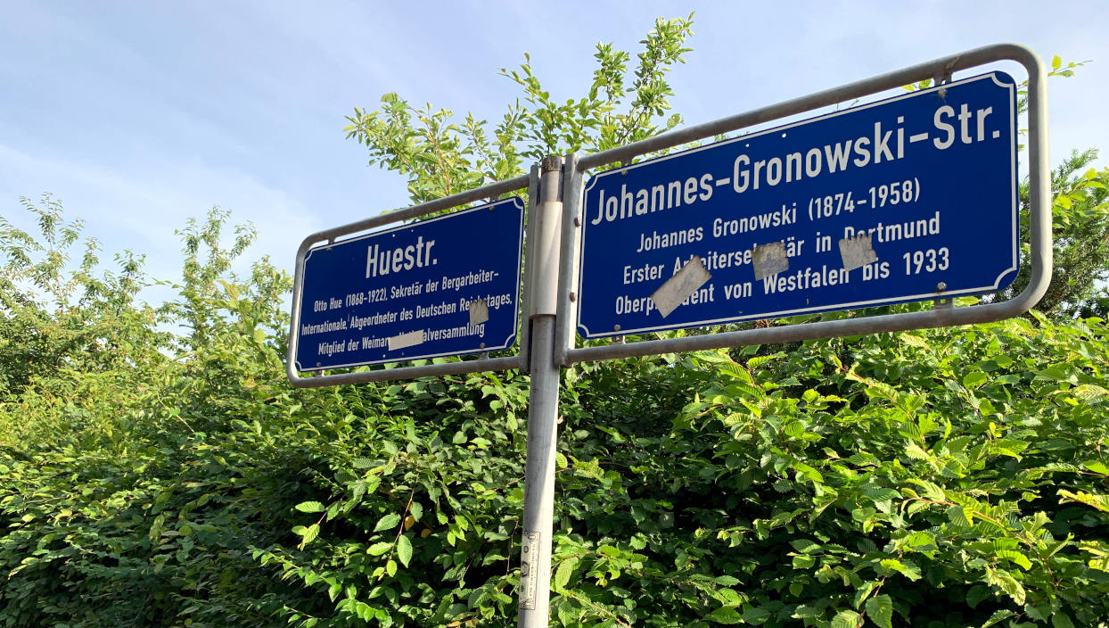Huestraße, benannt nach Otto Hue, Sekretär der Berarbeiter-internationale. Johannes-Gronowksi-Straße, Erster Arbeitersekretär in Dortmund